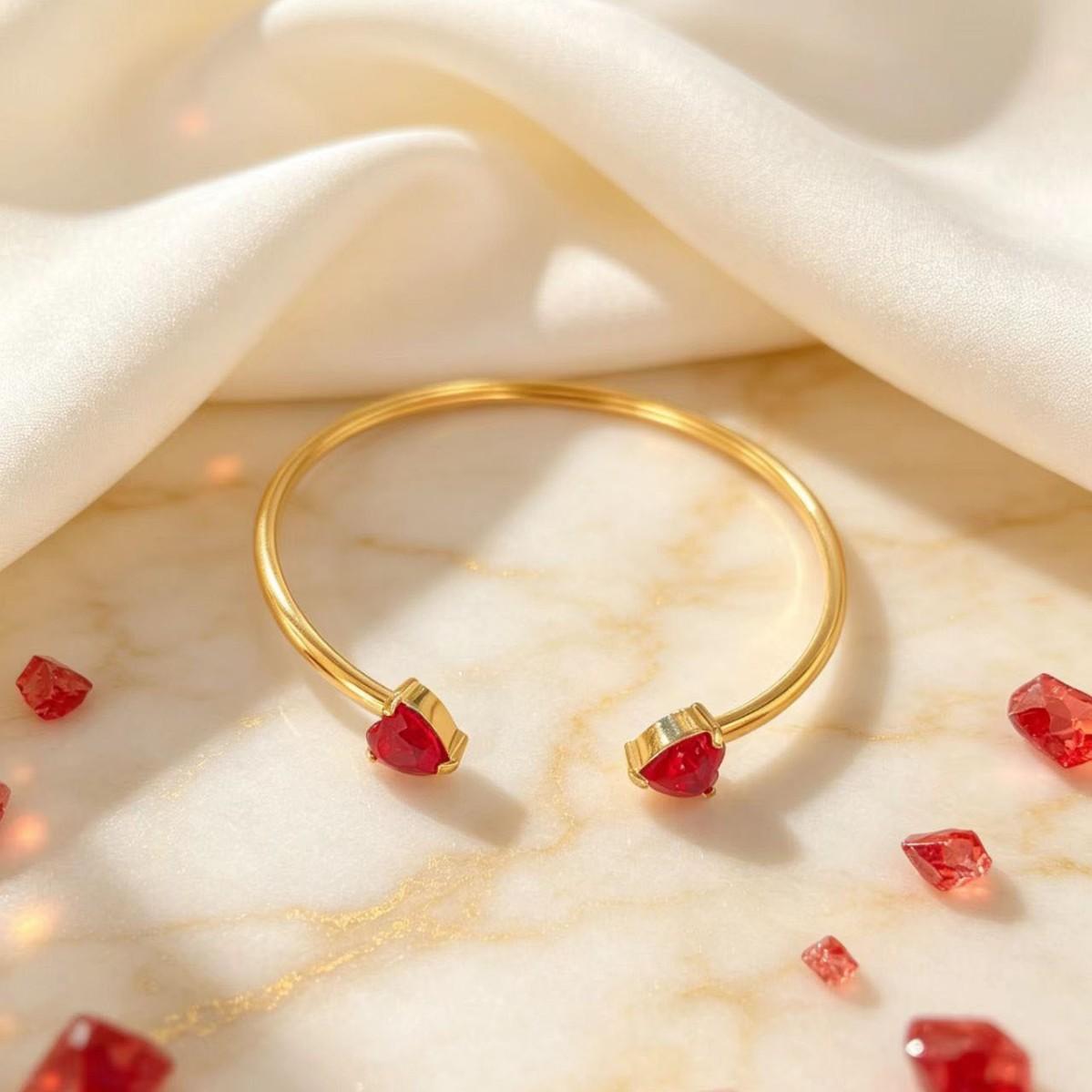 Cross-Border Hot-Selling Titanium Steel Light Luxury Double-Color Zircon Open-Ended Thin Bracelet Stainless Steel Non-Fading Heart-Shaped Zircon Bracelet