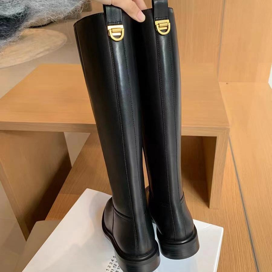 Grape Mom's Same Style Simple Round-Toe Low-Heeled Side-Zip Fashion High Long Knight Boots for Women 2025 Autumn and Winter New Model