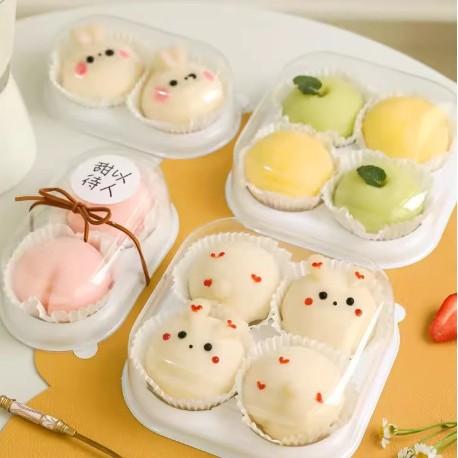 Snowy Mooncake Packaging Box for 1/2/3/4 Pieces, Baked Daifuku Puff Pastry, Egg Yolk Pastry, Green Rice Cake with Paper Tray and Blister Packaging Box