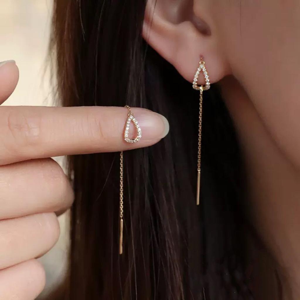 Fashionable Minimalist Water Drop Earrings with Tassels, Long Ear Line, Feminine Personality, Versatile and Stylish, Face-Slimming Earrings