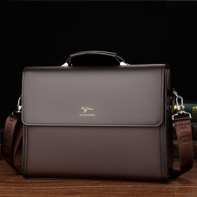 Men's Handbag, Business Men's Bag, Horizontal Leather Conference and Commuting Work Document Bag, Multi-Layer Large-Capacity Briefcase
