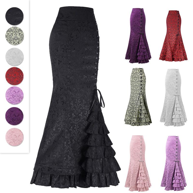 Factory Wholesale Cross-Border Halloween Dark Gothic Style Black Plus-Size Bodycon Skirt with Large Hem Jacquard Fishtail for Women