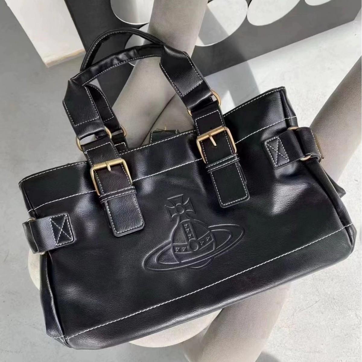 Niche Design Vintage Saturn Motorcycle Tote Bag Trendy Soft Leather Commuter Bag Large Capacity Handbag Underarm Shoulder Bag