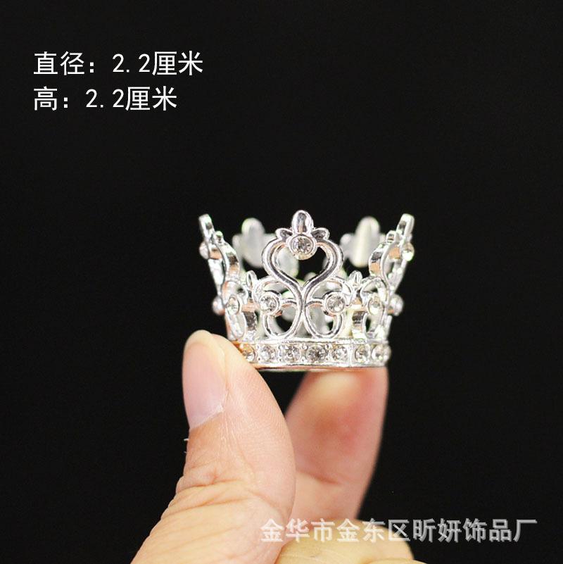 Alloy Leaf Crown Kidsren's Double Peach Heart Water Drop Rhinestone Cake Decoration Crystal Ball Ornament Mini Electroplated Crown