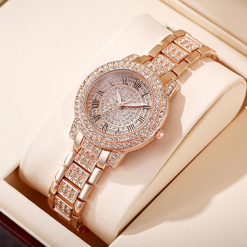 Live Broadcast Popular Diamond-Encrusted Roman Pattern Women's Watch Women's Watch Bracelet Cornucopia Women's One-Piece Drop Shipping Source