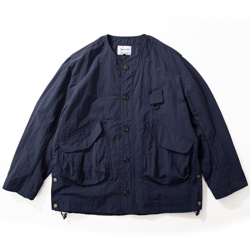 Outdoor Mountain Style Trendy Collarless Casual Jacket for Men, New Spring and Autumn American Style Loose Fit with Large Pockets Versatile Workwear Jacket