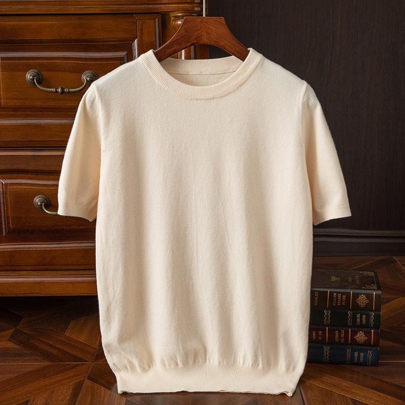 Men's Short-Sleeved T-Shirt, Korean Style Trendy Round Neck Half-Sleeved Spring and Autumn Men's Slim-Fit Solid Color Clothing, Stylish Knitwear