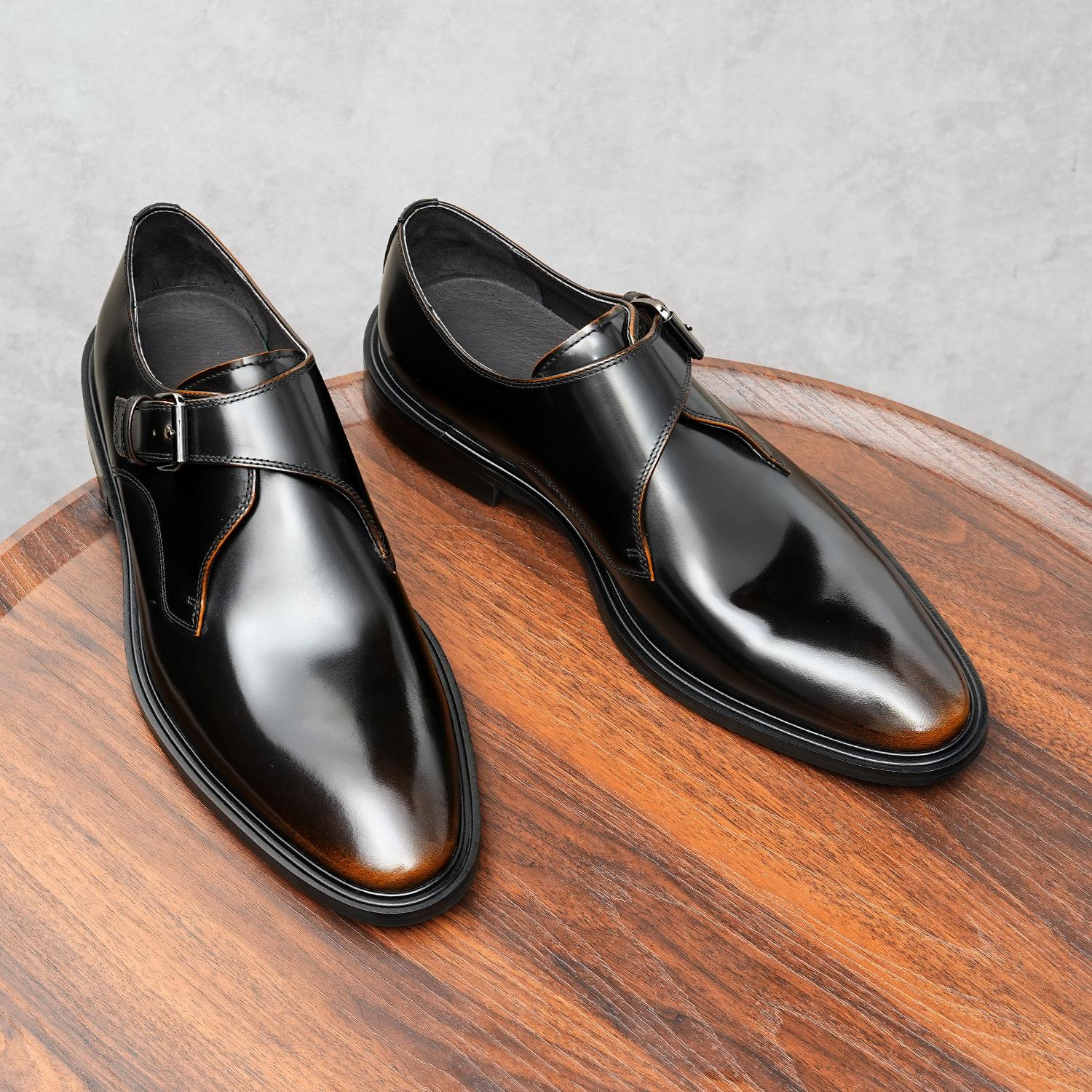 Men's Leather Shoes with Buckle, Business Formal Shoes, Patent Leather, High-End Cowhide Genuine Leather, Wedding Shoes, Suit Shoes