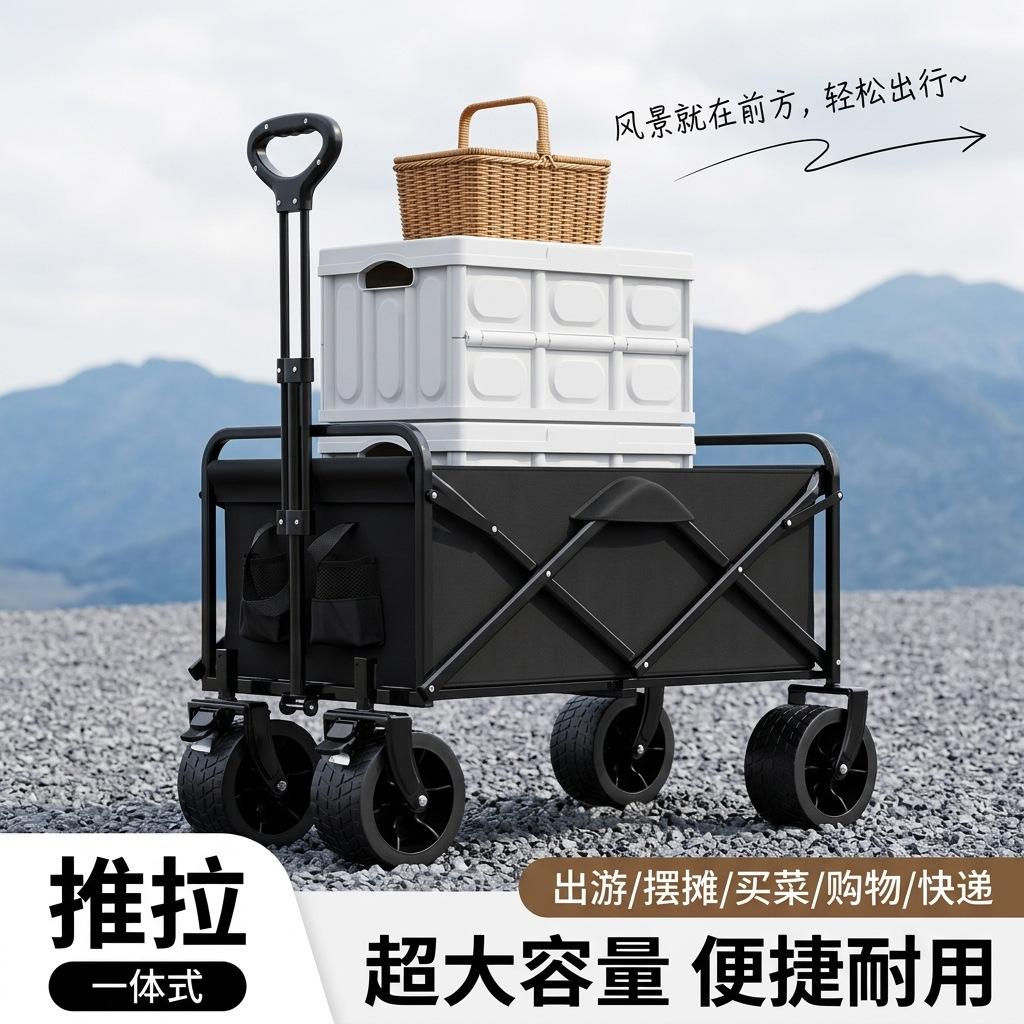 Camping Cart with Table Board, Outdoor Picnic Outing Trolley, Mobile Foldable Cart, Large Size for Night Market Stalls