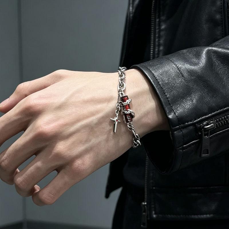 Trendy Cool | Dark Star Twisted Black Diamond Bracelet for Men and Women, Double Layered Cross Star Pendant Punk Style Bracelet