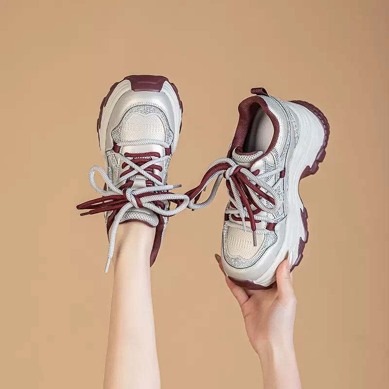 Women's Dad Shoes with 7cm Hidden Height Increase, Genuine Soft Leather, 2026 Spring/Summer New Versatile Korean Style Thick-Soled Platform Casual Shoes