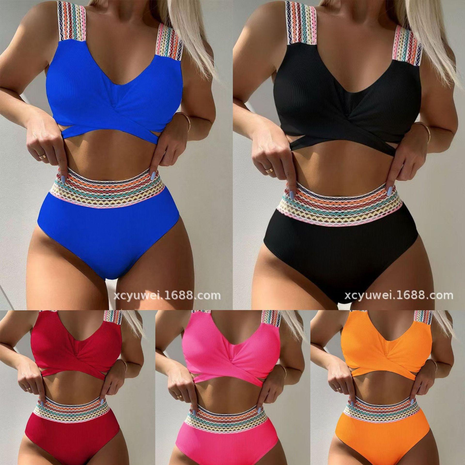 Amazon Swimwear 2024 New Swimwear European and American Sexy Split Swimwear Women's Strap Cross-border European and American Bikini