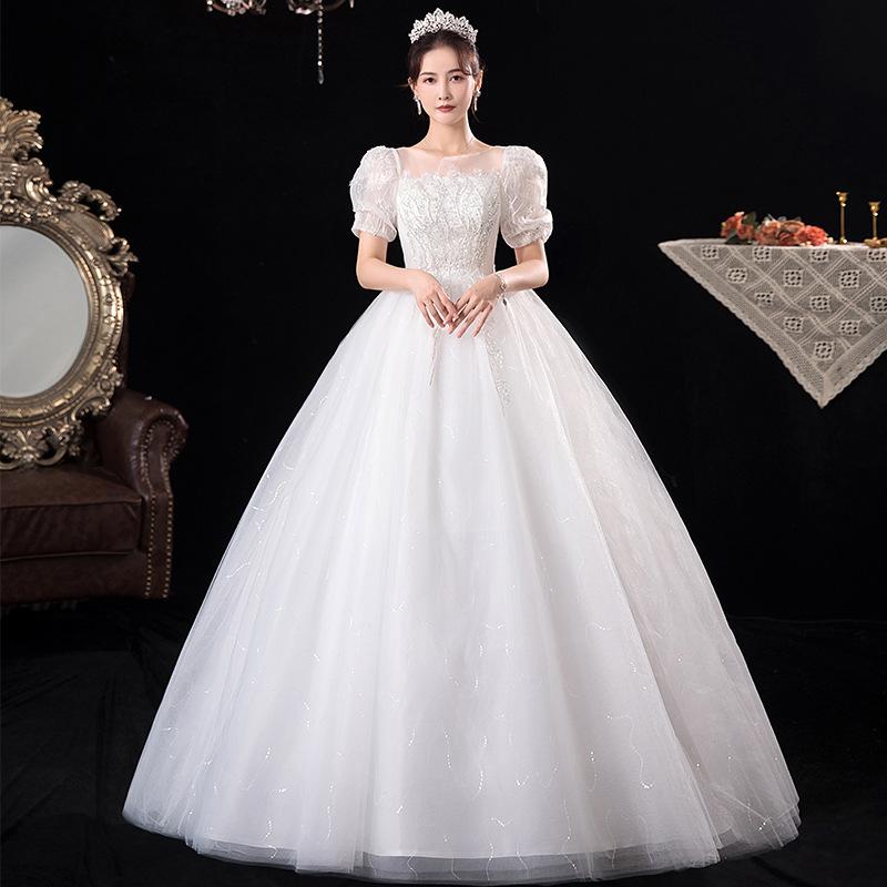 French-Style Wedding Dress 2026 New Autumn and Winter Short-Sleeve White Bride's Palace-Style Dreamy Slim-Fit Floor-Length Wedding Gown