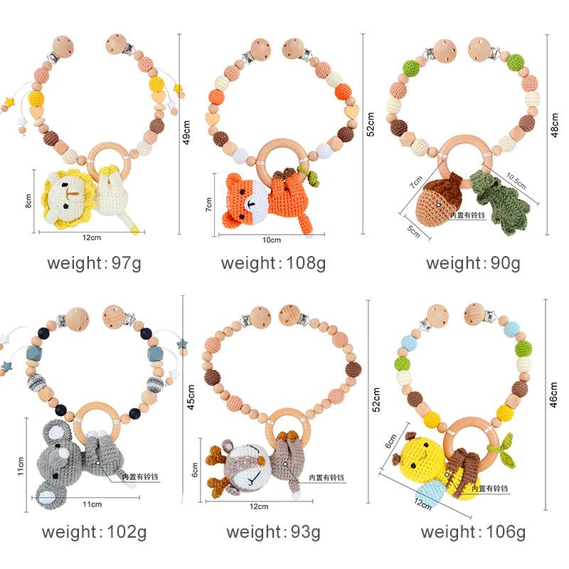 Cross-border crochet animal rattle baby knitted animal doll stroller toy chewable crochet pendant