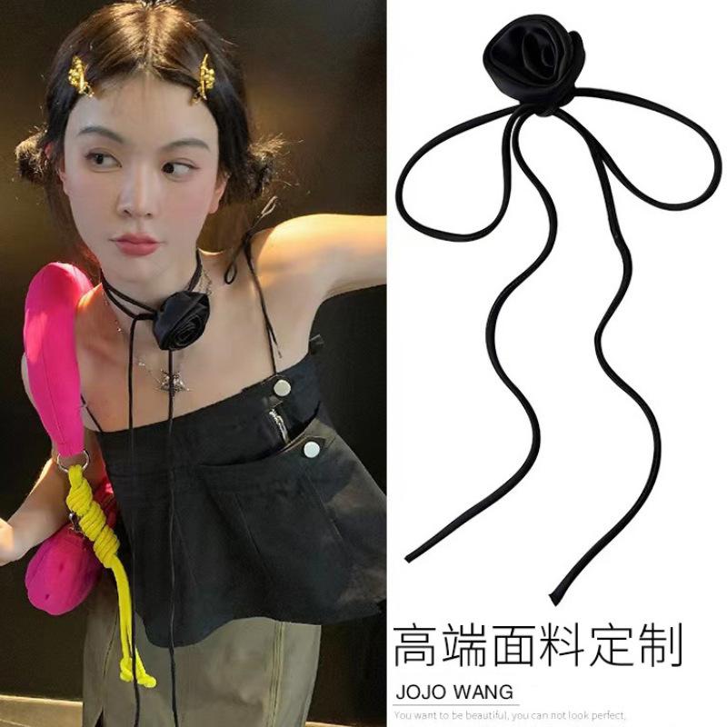 High-End Satin Neck Flower Korean Blogger's Same Stereo Flower Choker Choker Neck Rose Necklace Accessories