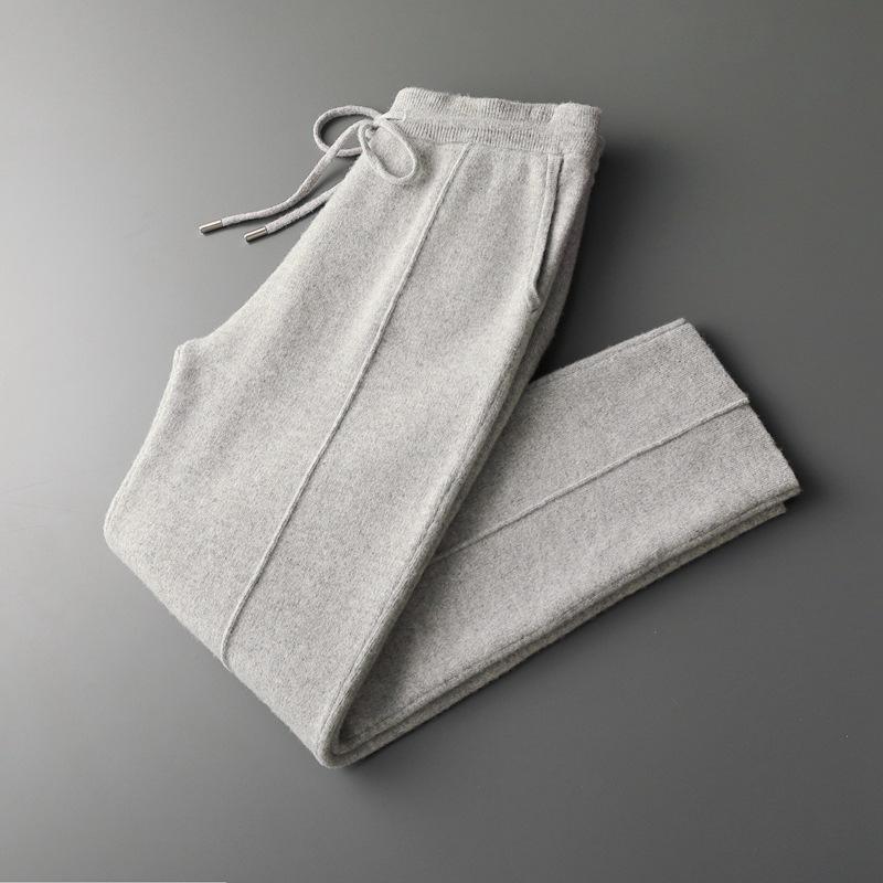 New thickened casual sports outerwear cashmere pants men's style slimming knitted cardigan loose warm pants wool pants