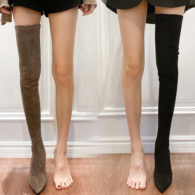 2025 Spring and Autumn Slim Over-The-Knee High Boots for Women with Pointed Toe, Thin Heel, Extra Long Thigh-High Heels, Fleece-Lined Elastic Boots That Make You Look Slim