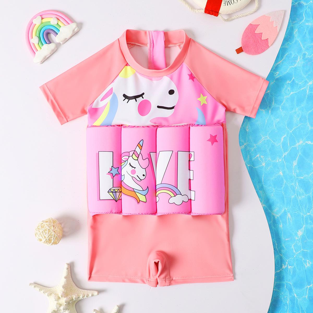 Children's Buoyancy Swimsuit for Girls, Babies, Toddlers, Princess Short-Sleeved One-Piece Swimsuit, Women's Swimsuit, Quick-Drying