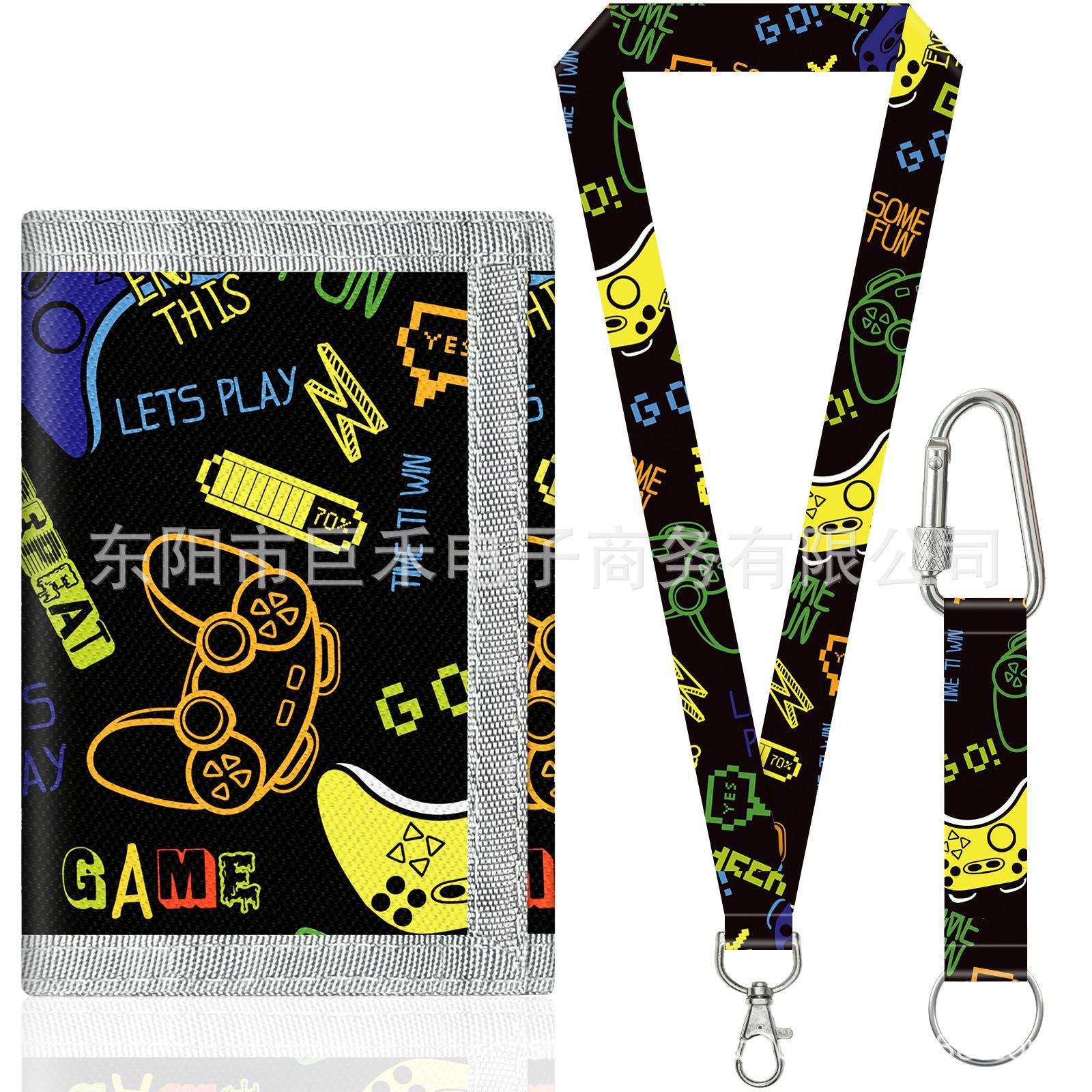 Oxford Cloth Neck-Hanging Wallet Canvas Game Console Football Spider Series Wallet 70% off Short Card Holder Lanyard Set