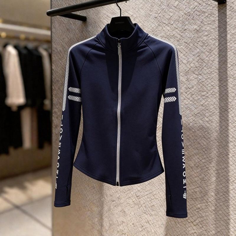 Sporty Stand Collar Zipper Jacket for Women, Long Sleeve Slim Fit, 2026 New Model, Slimming Striped Plus Size Commuting Jacket