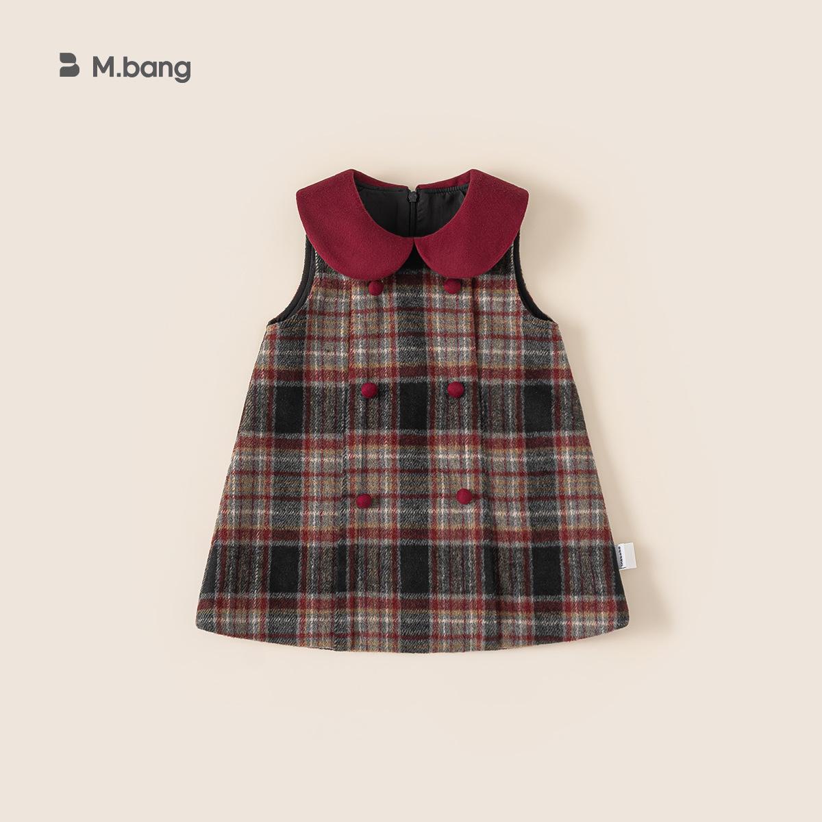 Bangxuan Children's Vest Dress Winter Baby Girl Dress Sleeveless Doll Collar Plaid Dress Girls' Dress