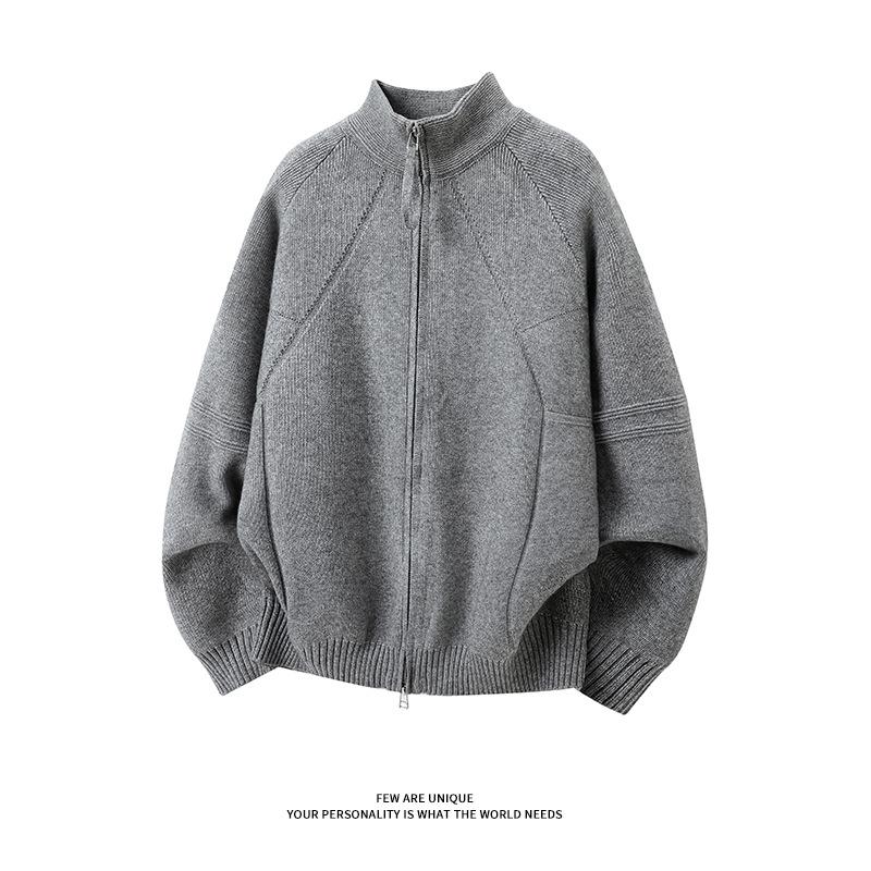 Heavyweight Stand-Collar Double-Zip Knit Cardigan Jacket for Men, 2026 Spring and Autumn New Style, High-End Youth Sweater Trend