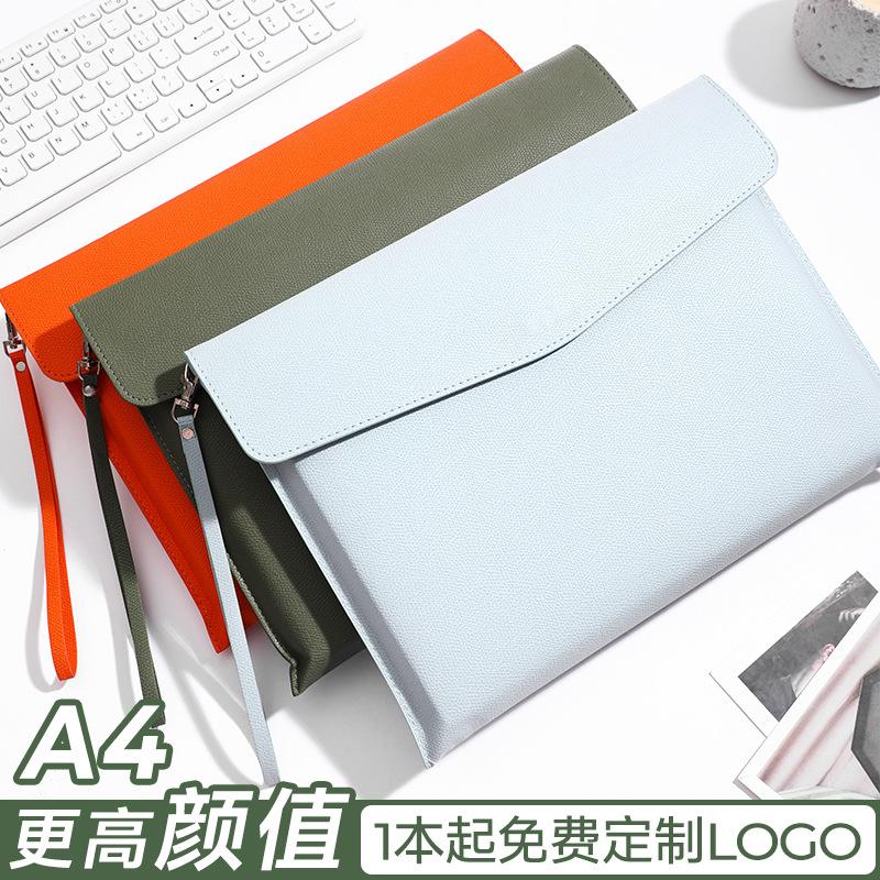 A4 leather hand-held document bag for business office use, thickened file bag for conference contracts and receipt storage, can be printed with logo