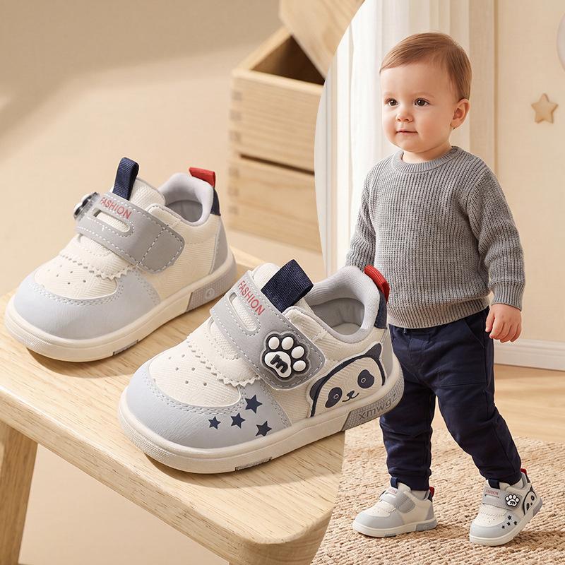 2026 Soft-soled squeaky shoes for spring and autumn, baby walking shoes, cartoon design for boys, anti-kick stability shoes for girls