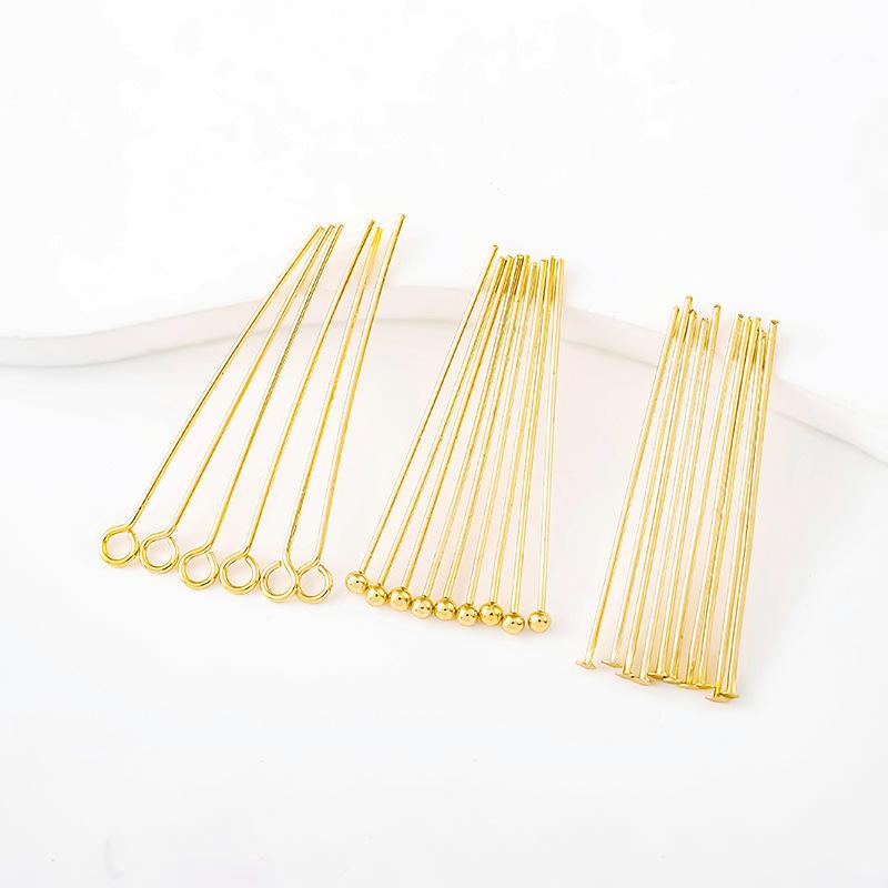 Color preserving 9-character needle 18K real gold brass beaded needle DIY handmade T-pin pearl hook nine-character needle wholesale B42