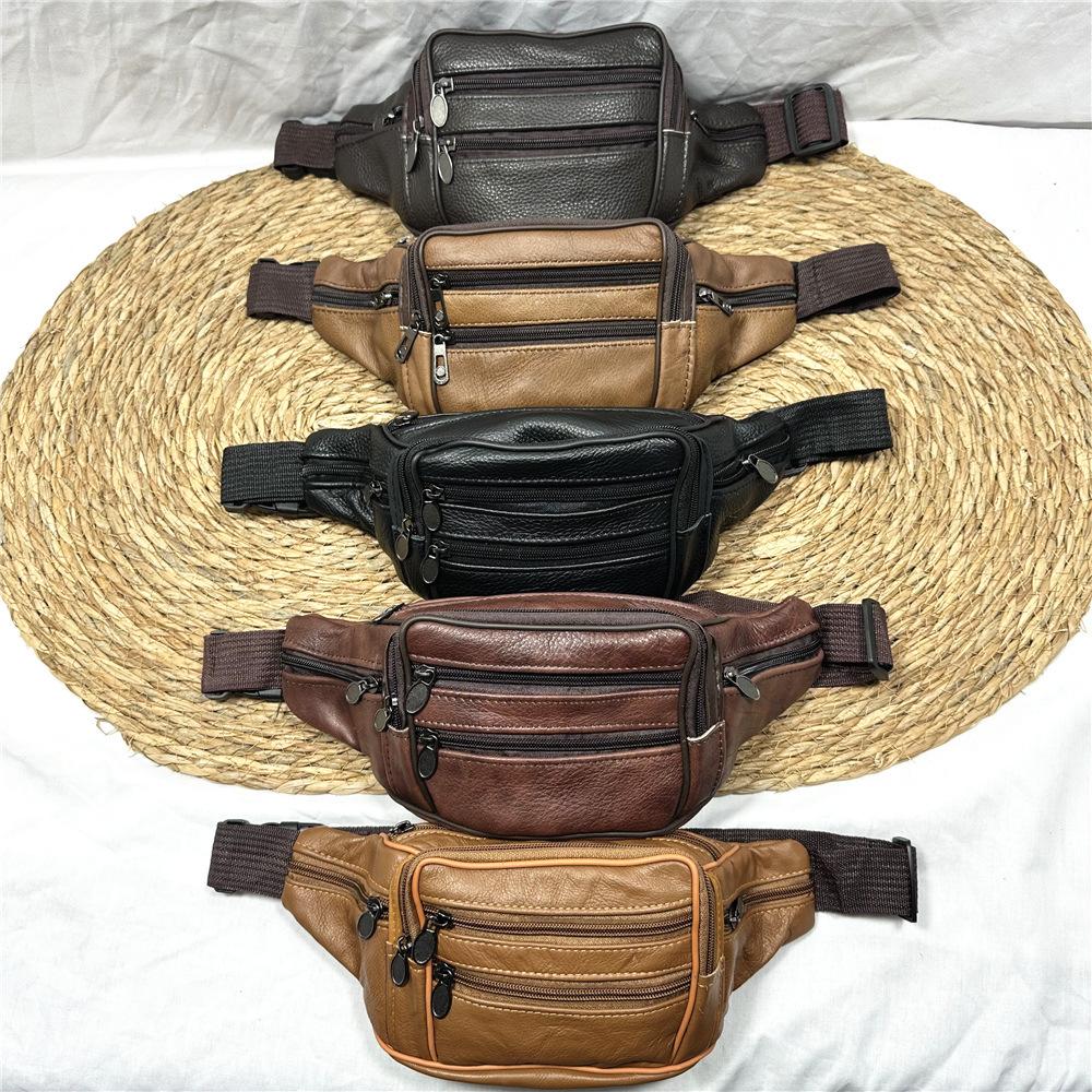 Men's Casual Leather Waist Bag Cross-Border Supply from Baigou Manufacturer Wholesale Crossbody Shoulder Bag Casual Leather Bag
