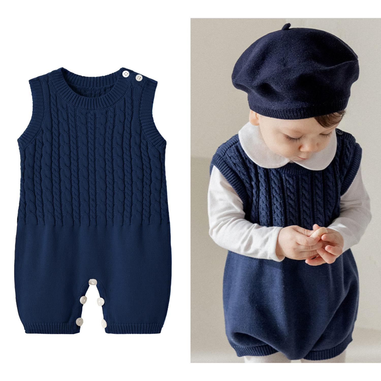 Spring and Autumn New Trendy Ins-Style Popular Baby Romper, Pure Cotton Knitted Cable Sleeveless Vest Sweater Jumpsuit