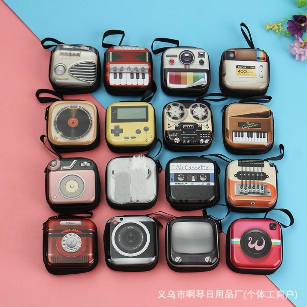 Vintage Tinplate Square Coin Purse Electric Key Coin Zipper Bag Headset Data Cable Organize Storage Box