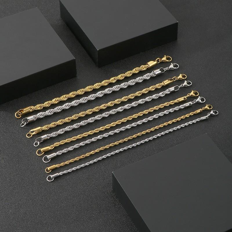 Versatile Cross-Border Twist Rope Bracelet, European and American Simple and Trendy 18K Gold Stainless Steel Twist Chain Jewelry for Men and Women