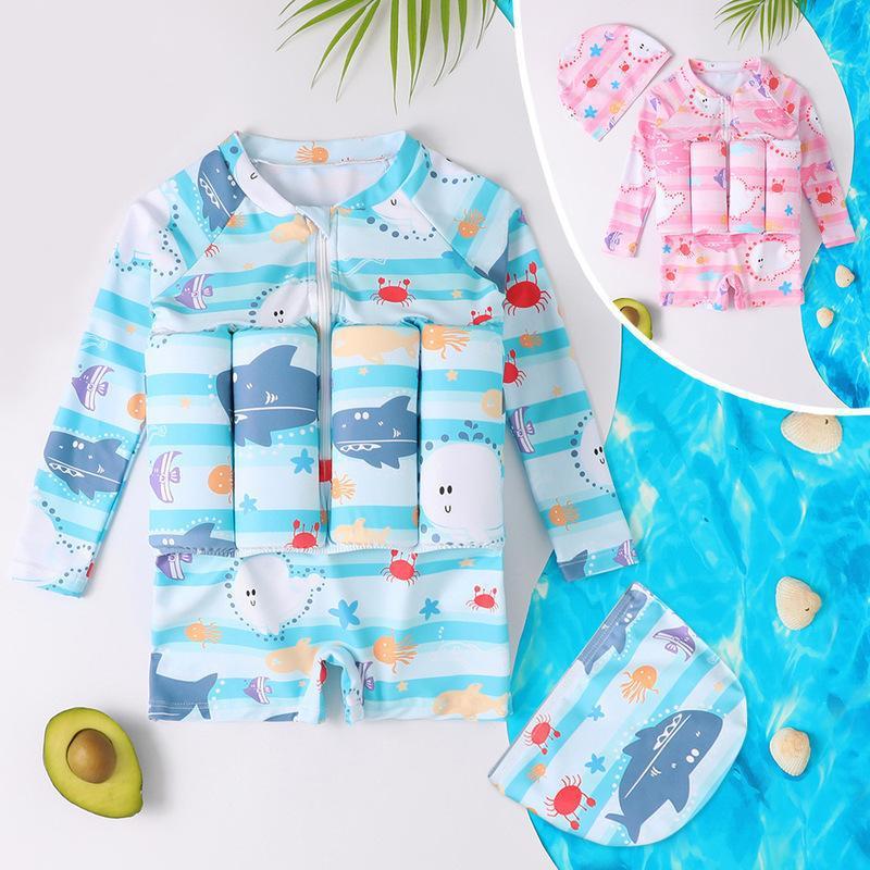 Children's Buoyancy Swimwear Girls Boys and Girls Cute Baby Long Sleeve Sunscreen Surf Floating Vest Swimwear