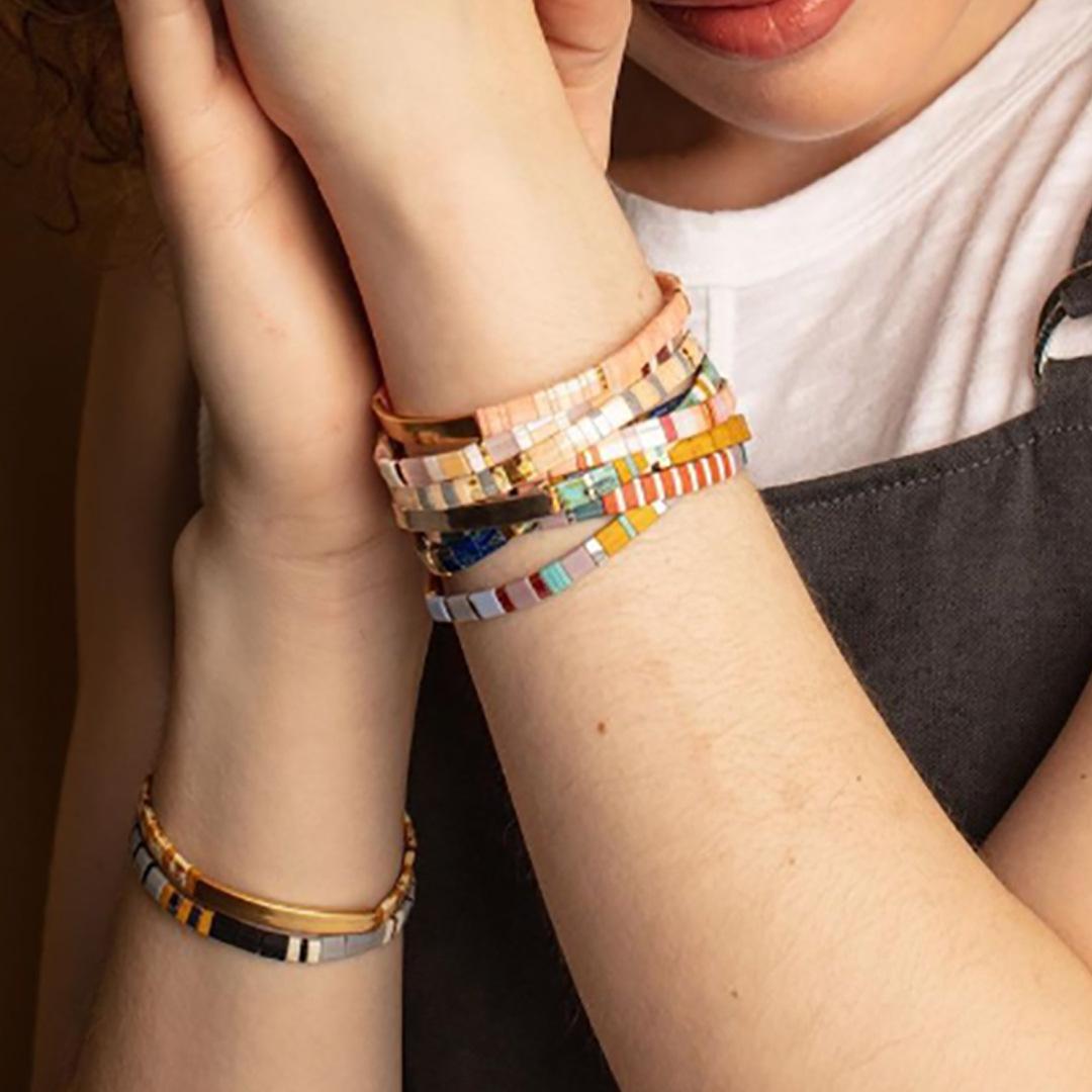 Cross-Border Bohemian Retro Ethnic Style Women's Beaded Bracelet Multi-Layered Tila Bead Bracelet Elastic Bracelet