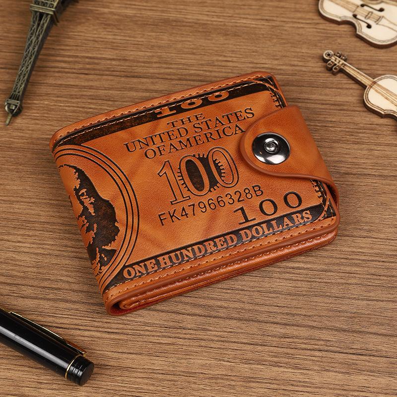 Cross-Border Men's Wallet with Dollar Pattern, Popular Ultra-Light Pu Bag, Multi-Functional Retro Multi-Card Slot Manufacturer