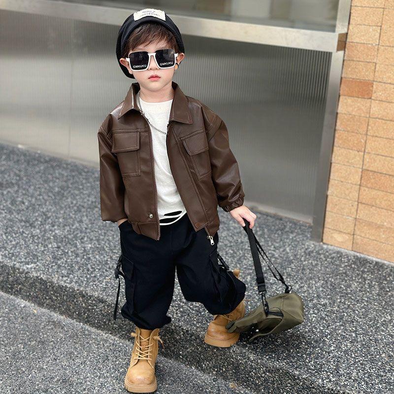 Boys' Leather Jacket Children's Outerwear Spring and Autumn 2025 New Model Baby Jacket Boys' Spring Tops 2026 New Model