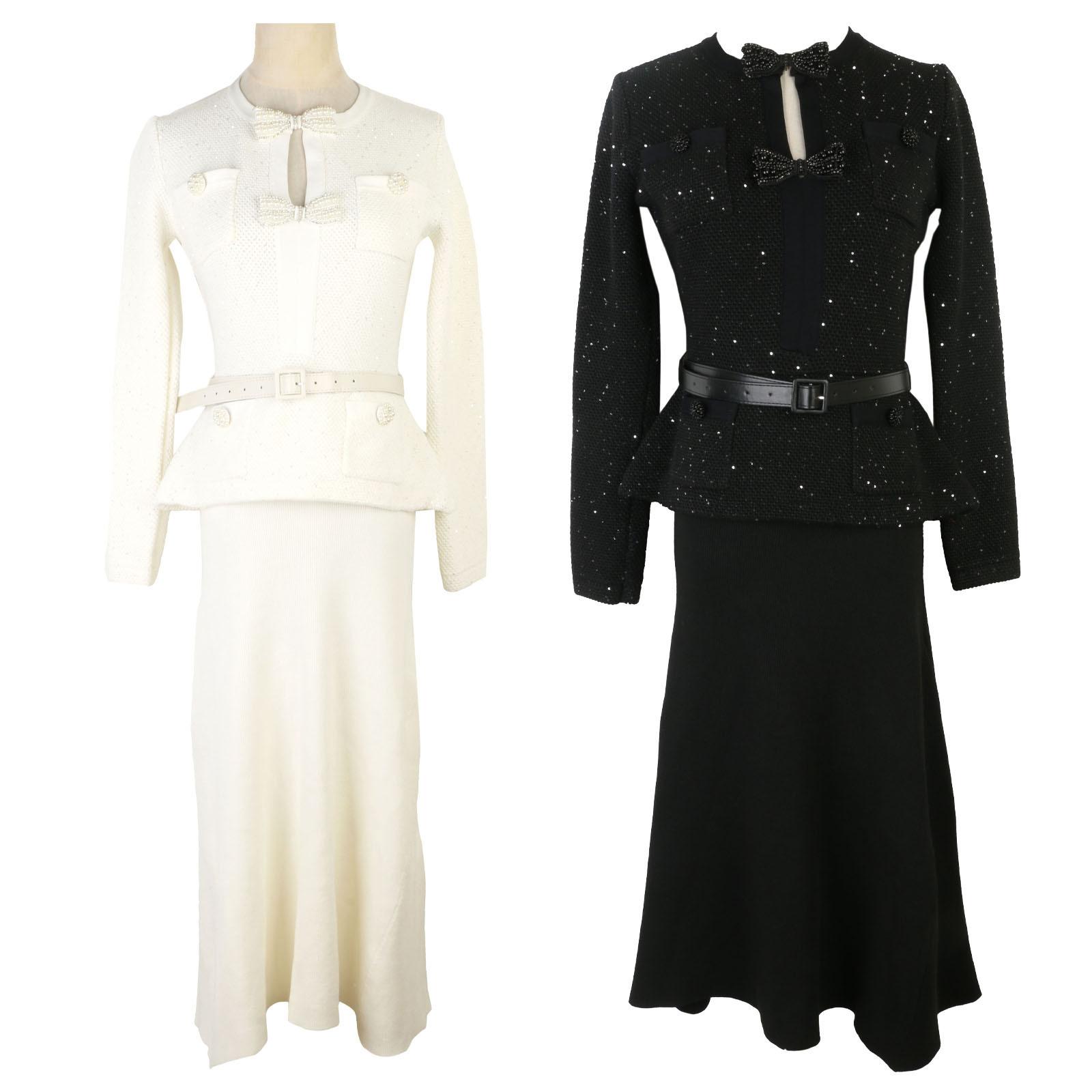 25 Little Chanel-Style Socialite Long-Sleeve Dress for Women, Pearl Light Luxury Waist-Cinching Autumn and Winter New French Fishtail Dress for Women