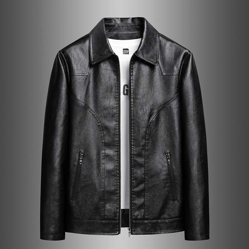 40-140kg Plus Size Casual Leather Jacket for Men, Autumn and Winter, Fleece Lined, Thickened, Versatile, Windproof, Warm Coat, Trendy