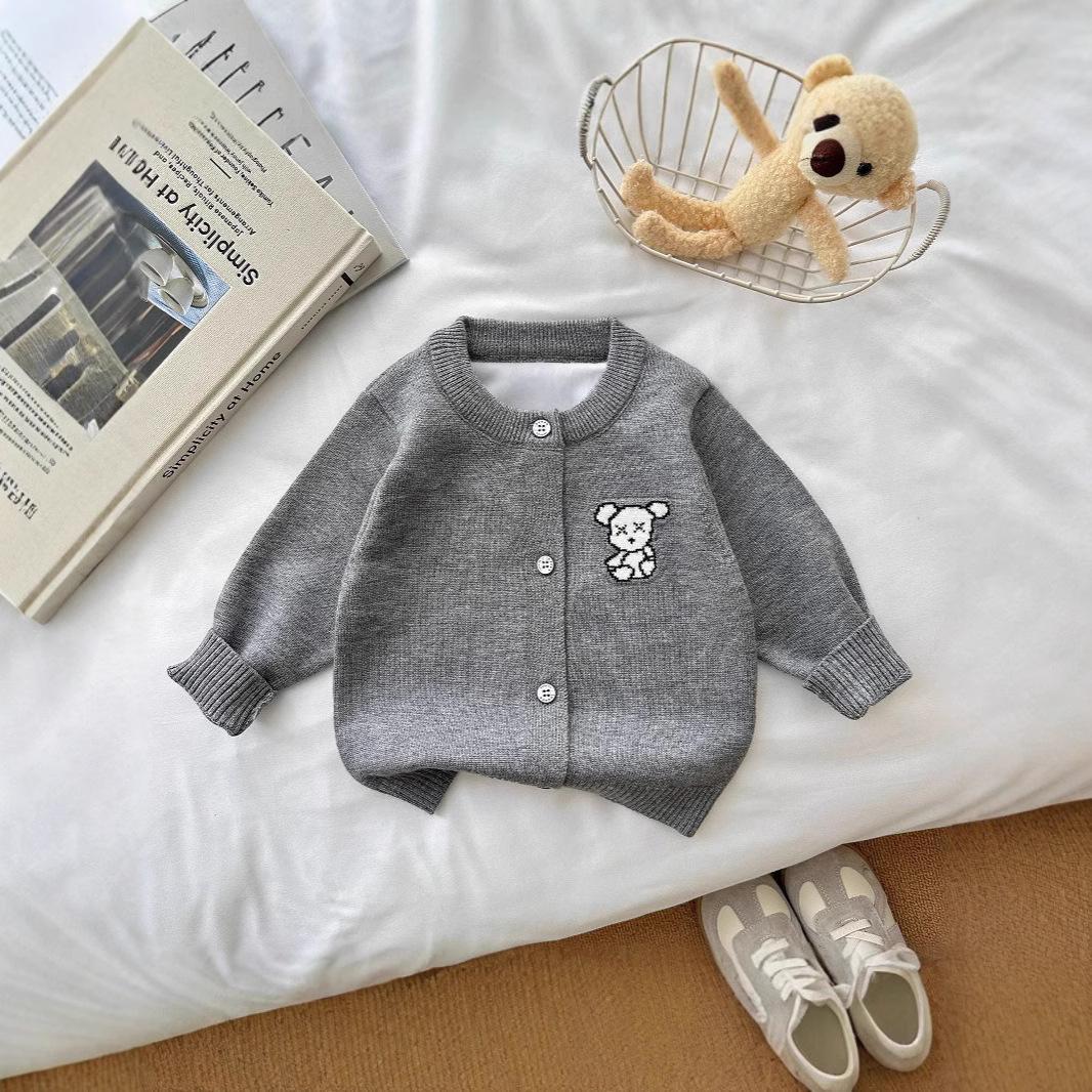 Live Supply of 2025 New Children's Sweaters, Fleece-Lined Infant Round-Neck Solid Color Jacket, Girls' Cotton Knitted Cardigan