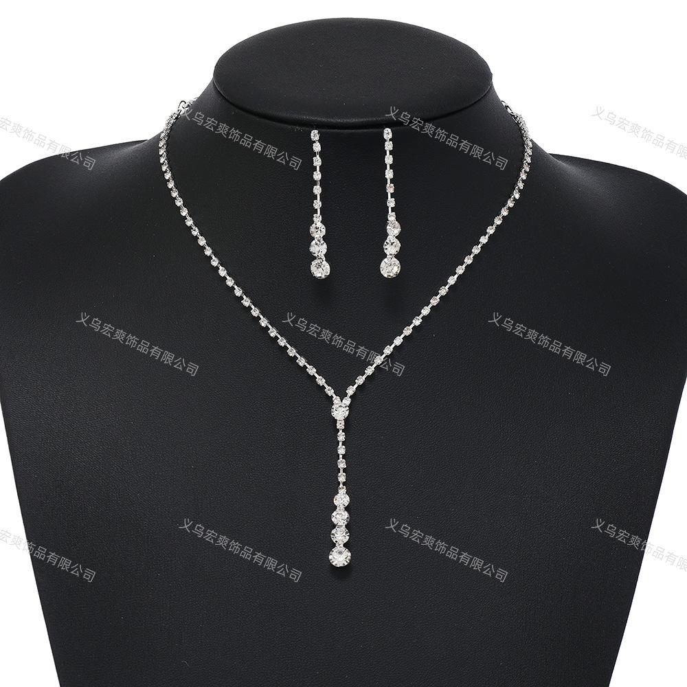 Bridal Jewelry Set Fashion Wedding Shining Rhinestone Necklace Earrings Jewelry Set Ladies European and American Manufacturers Supply