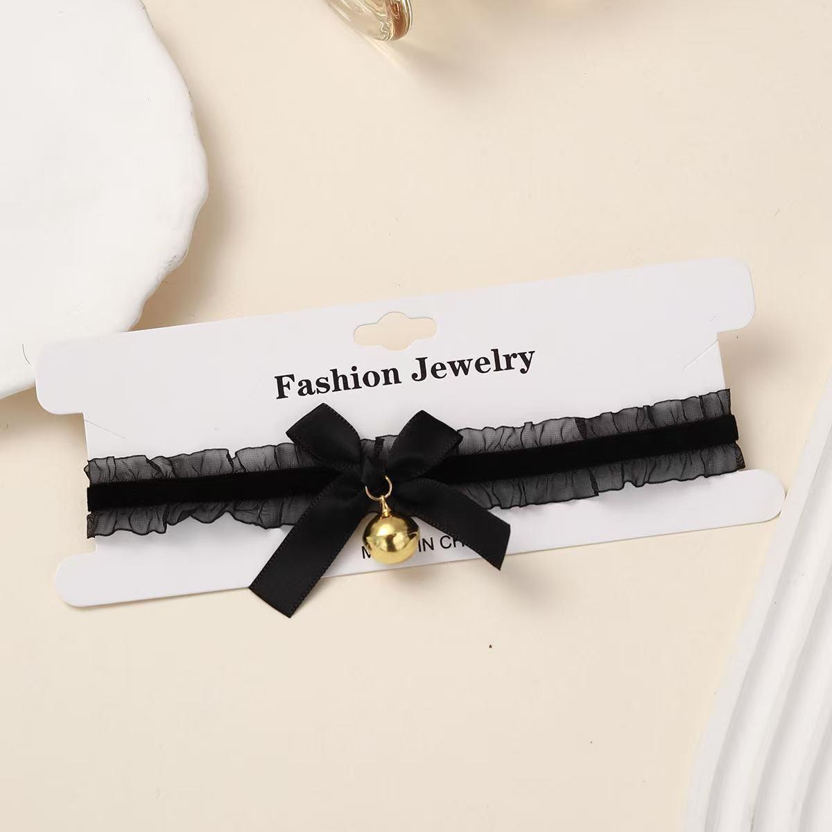 Japanese and Korean Soft Girl Lace Bow Bell Choker Sexy Pure Desire Style Clavicle Chain Choker Neck Accessory
