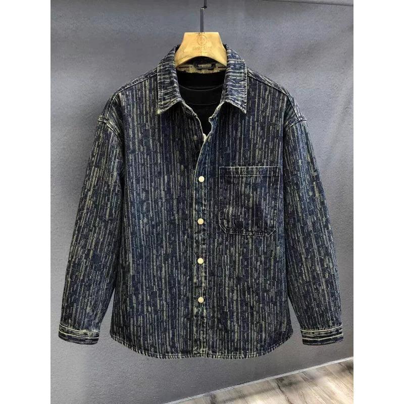 American retro denim shirt for men, long-sleeved, new autumn style, trendy brand, loose casual work shirt, men's jacket, trendy