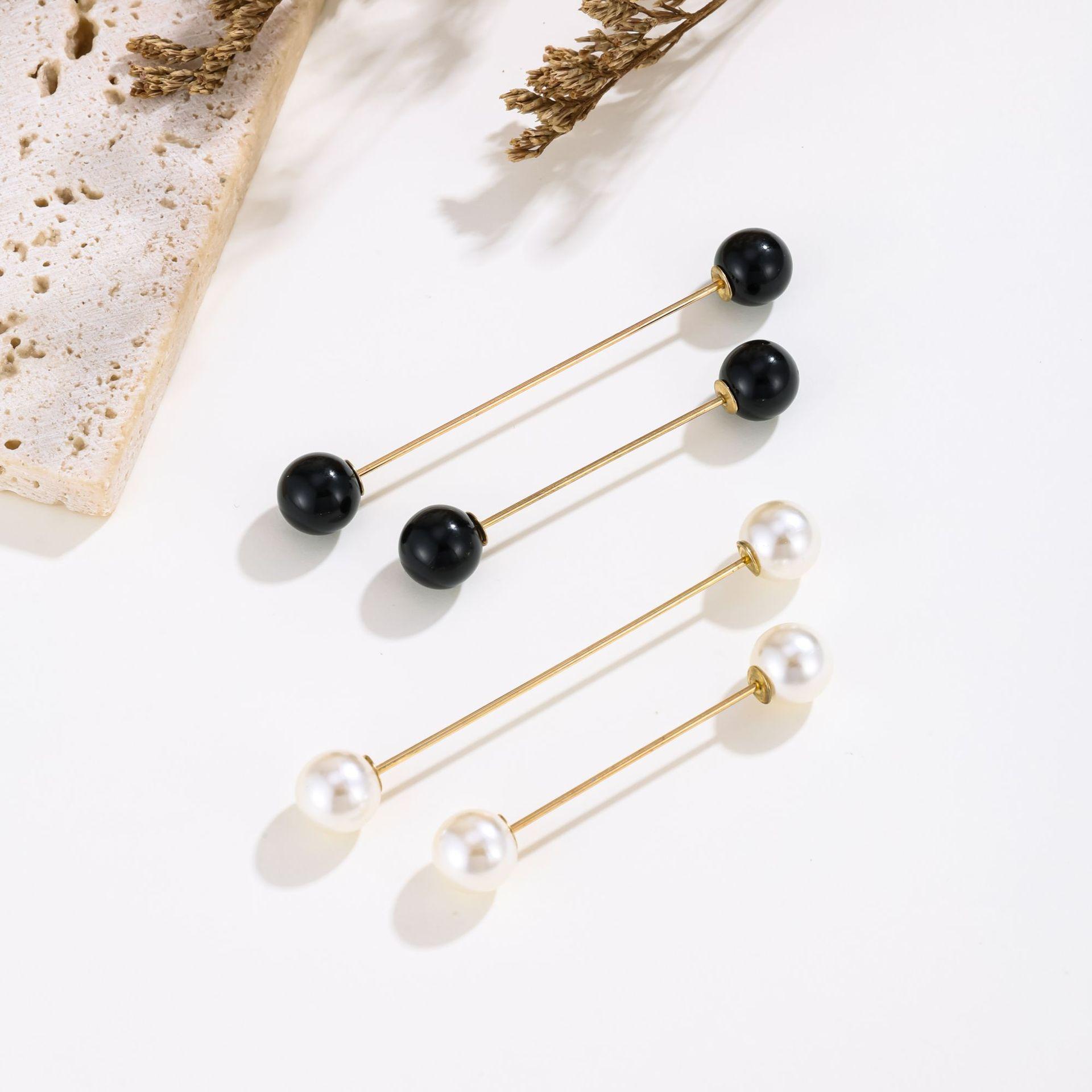 Brooch with collar clasp to prevent exposure, high-gloss double-ended pin, simple cardigan clasp, decorative double-ended pearl pin