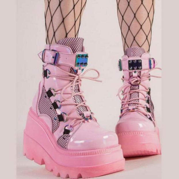 Amazon wish foreign trade large size supply 2021 Winter thick bottom Gothic wedge heel boots female boots