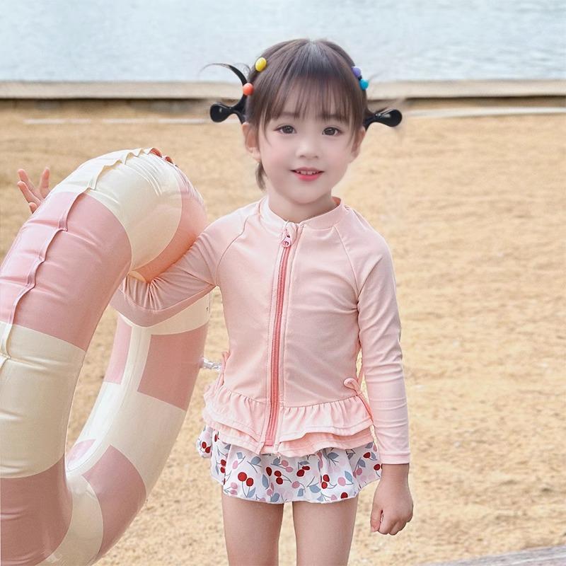 Girls' Swimwear for Children, Two-Piece, Medium and Large Sizes, 2025 New Style, Long-Sleeve, Sun-Protective Swimsuit for Toddlers