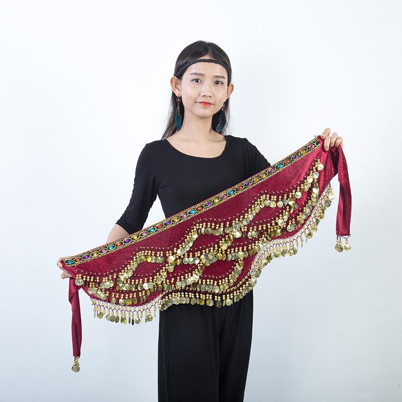 Belly dance Nile waist chain Indian dance performance waist towel fitness belt colored diamond practice performance hip towel accessories