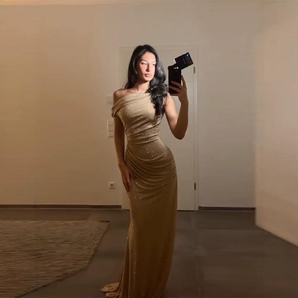 New Cross-Border Foreign Trade European and American Women's Fashion Elegant Off-Shoulder Diagonal Collar Slim Waist Dress Long Dress for Women