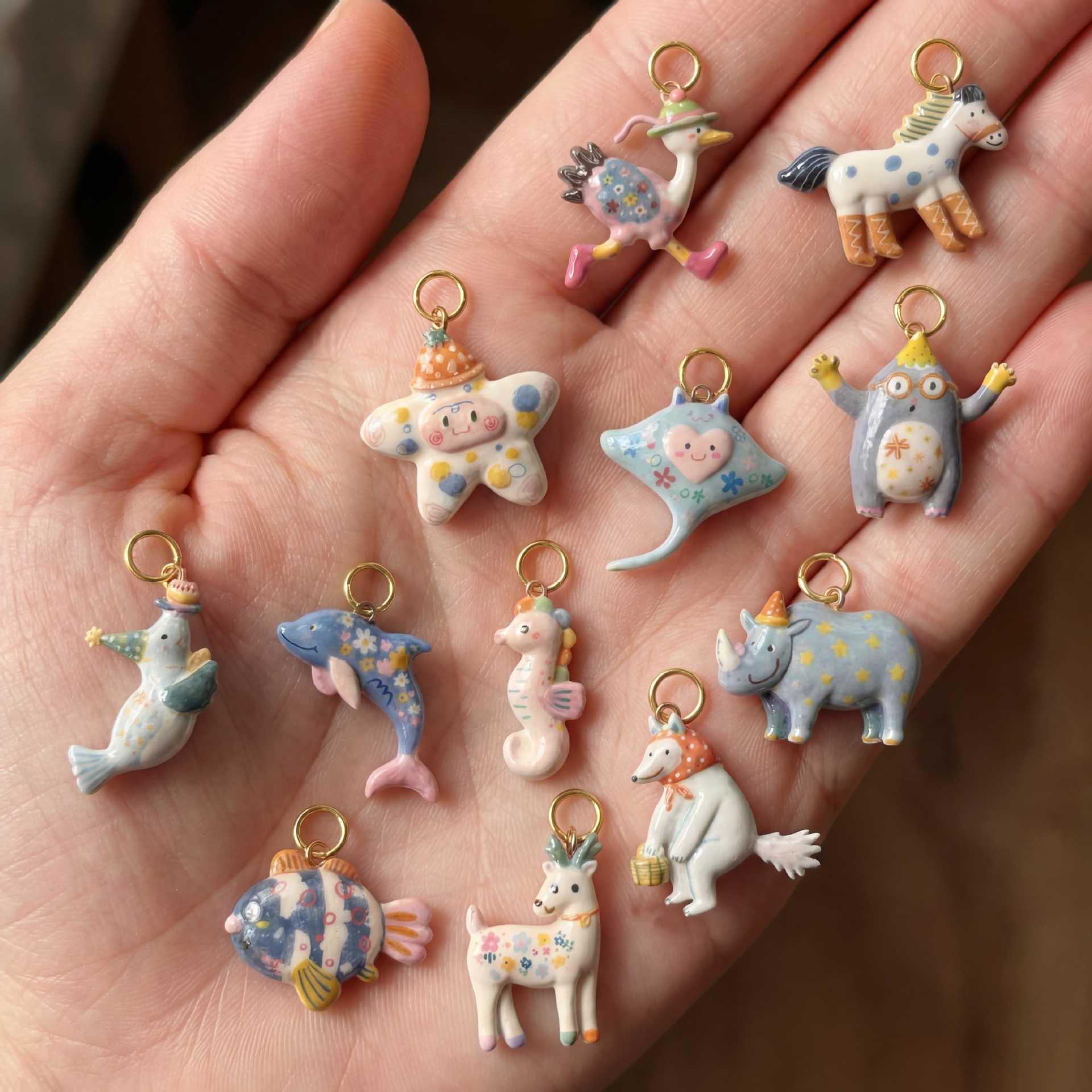 Jiaoxiang European and American Cross-Border New Animal Series Stainless Steel Oil-Drip Printed Pendant DIY Accessories Wholesale