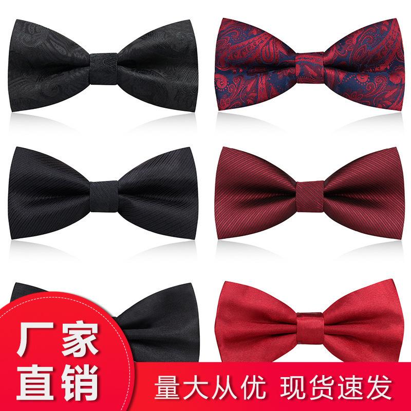 Men's Bow Tie Men's Best Man and Groom wine red Black Tie Dress Wedding British Korean Style Bow